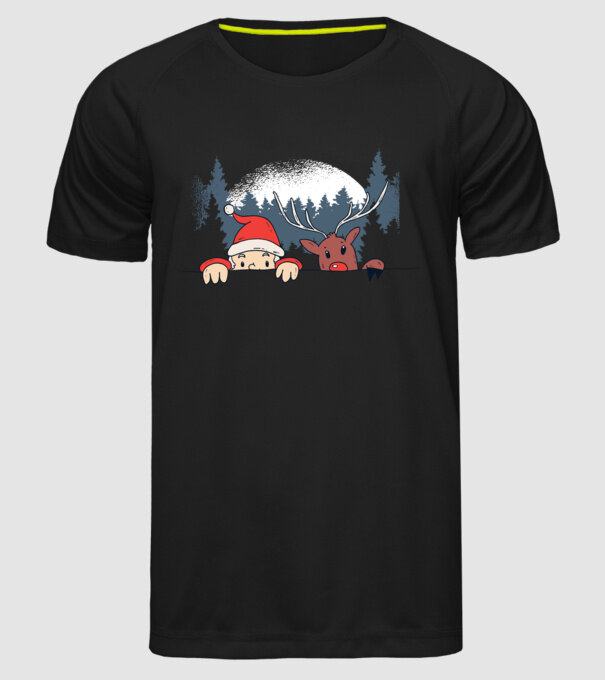 Moș Crăciun și Rudolf trag cu ochiul model negru pe tricou