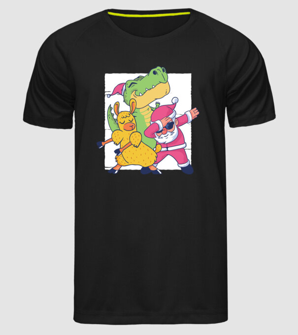 Moș Crăciun Llama T-rex DAB pentru Crăciun model negru pe tricou