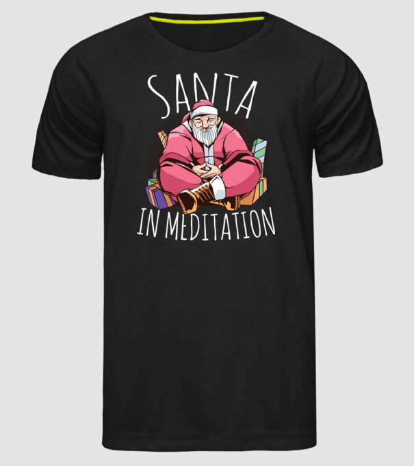 Tricou de Crăciun Moș Crăciun meditație model negru pe tricou