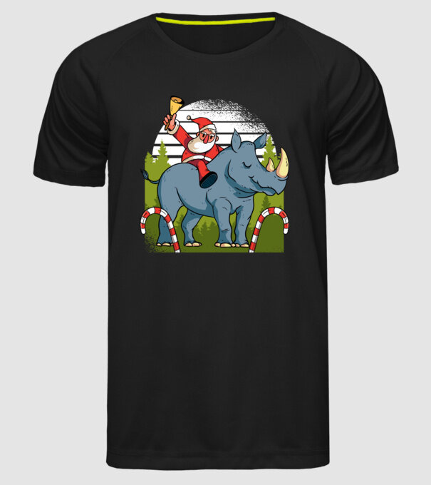 Moș Crăciun pe Rinocer model negru pe tricou