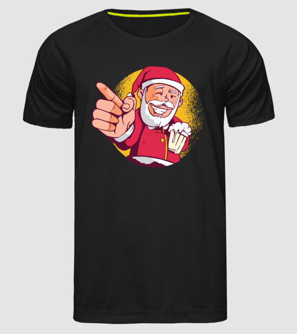 Moș Crăciun cu bere tricou model negru pe tricou