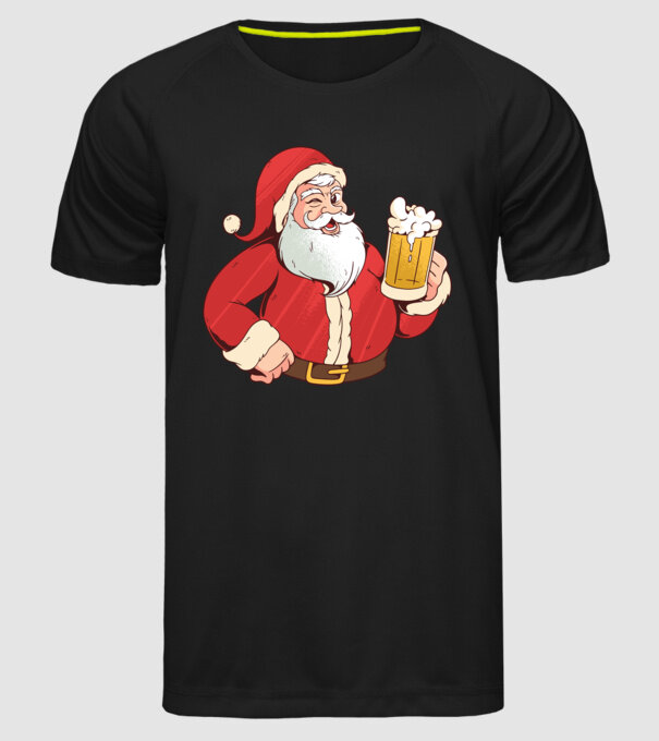 Moș Crăciun cu bere tricou amuzant model negru pe tricou