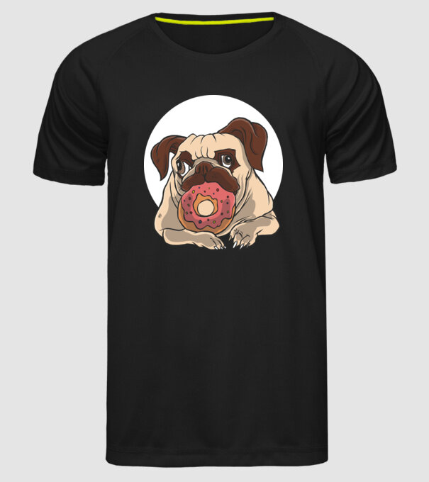 Mops cu gogoașă model negru pe tricou