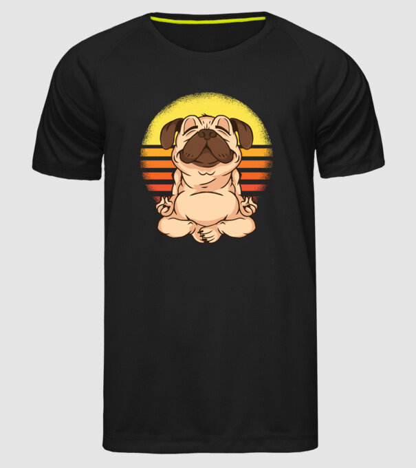 Mops Yoga tricou model negru pe tricou