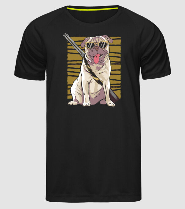 Mops cu pușcă tricou amuzant cu câine model negru pe tricou