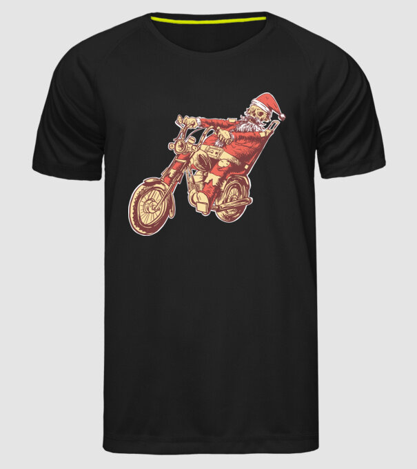 Moș Crăciun Motociclist model negru pe tricou