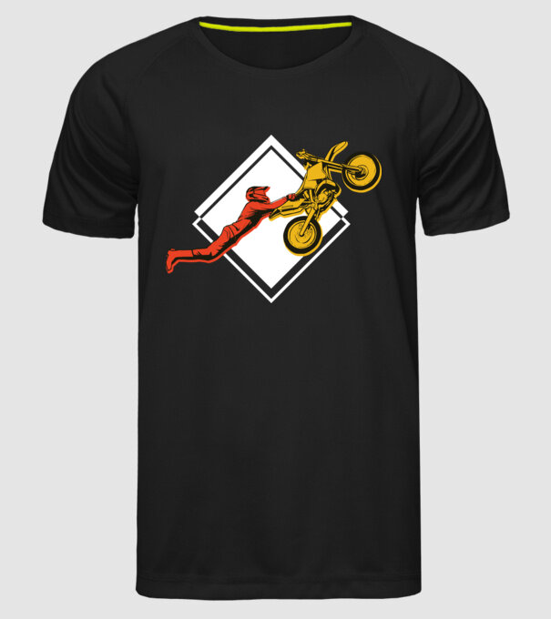 Săritură motocicletă model negru pe tricou