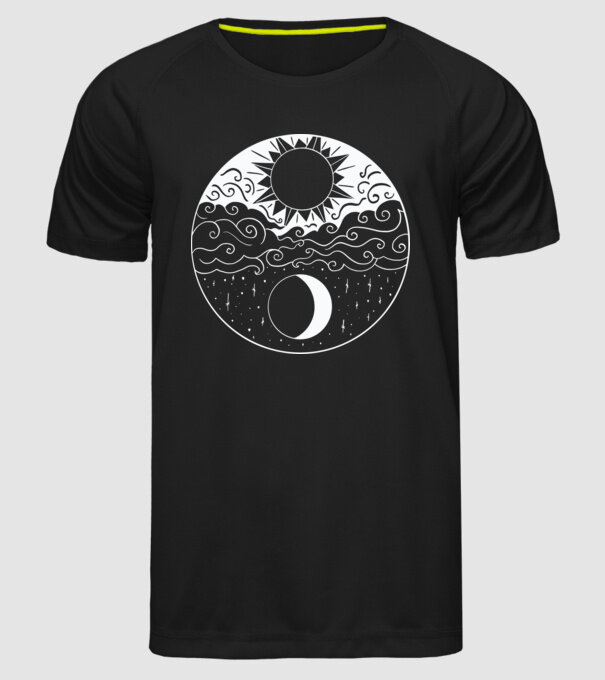 Soare și Lună Jin Jang model negru pe tricou