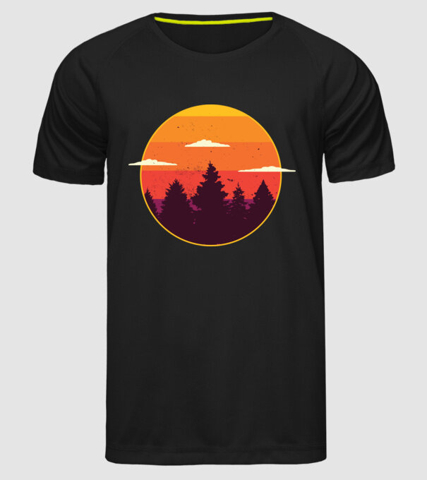 Apus de soare în pădure model negru pe tricou