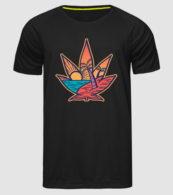 Apus de soare Frunză de marijuana model negru pe tricou