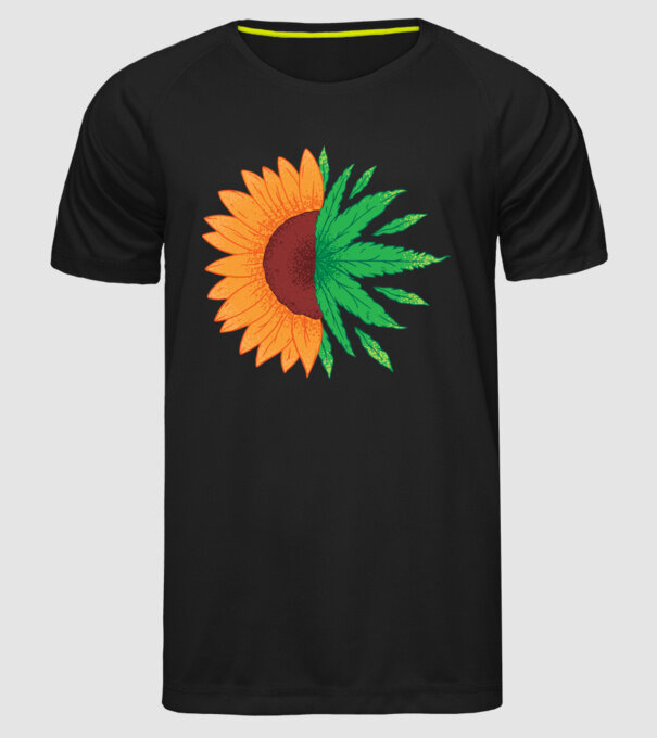 Floarea-soarelui Cannabis model negru pe tricou