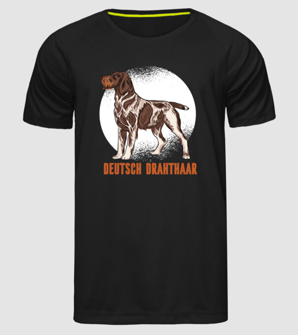 Brac german cu păr sârmos model negru pe tricou