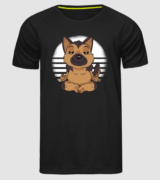 Tricou drăguț ciobănesc german yoga model negru pe tricou