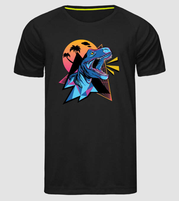 Tricou Neon dinozaur retro model negru pe tricou