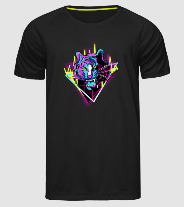 Tigru Neon anii 80 retro model negru pe tricou