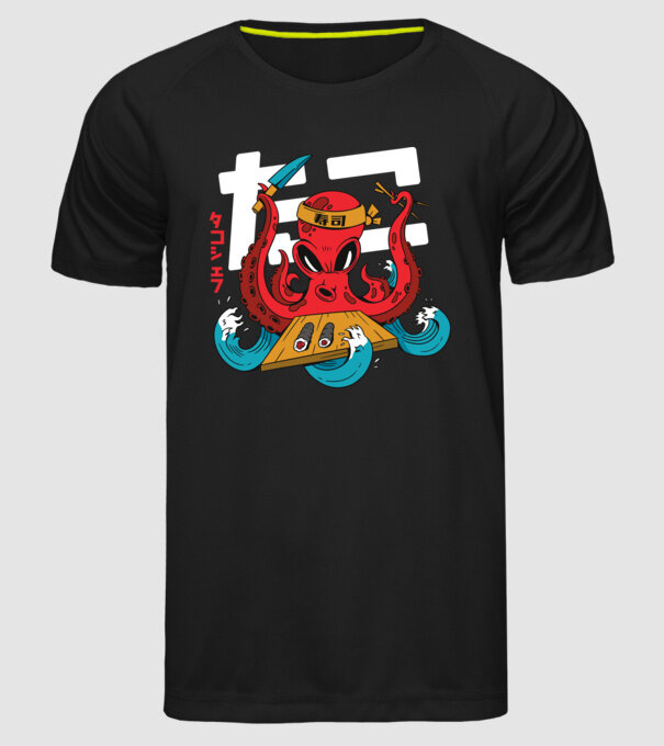 Octopus Sushi model negru pe tricou
