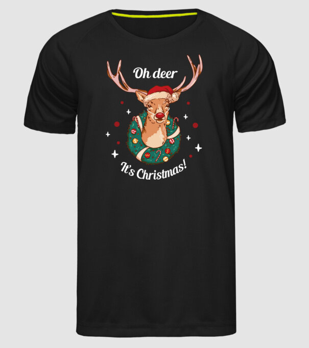 Oh deer, Christmas is here model negru pe tricou