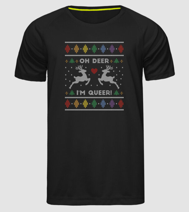 'Oh Deer, I''m Queer Ugly Sweater' model negru pe tricou