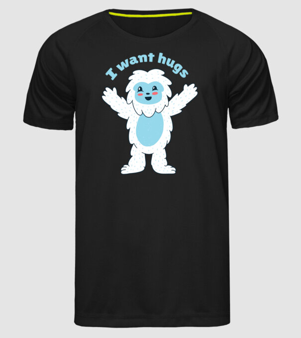 Vreau o îmbrățișare Yeti drăguț model negru pe tricou