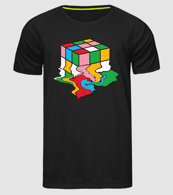 Cub Rubik topindu-se model negru pe tricou