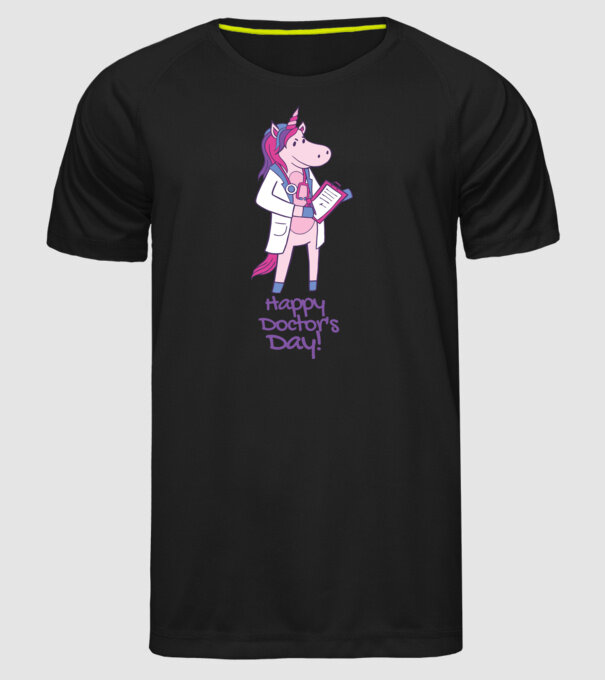 Medic Unicorn model negru pe tricou