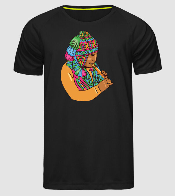Muzician peruan indigen model negru pe tricou