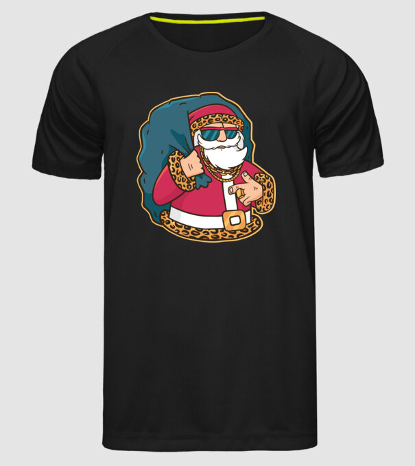 Moș Crăciun Pimp model negru pe tricou
