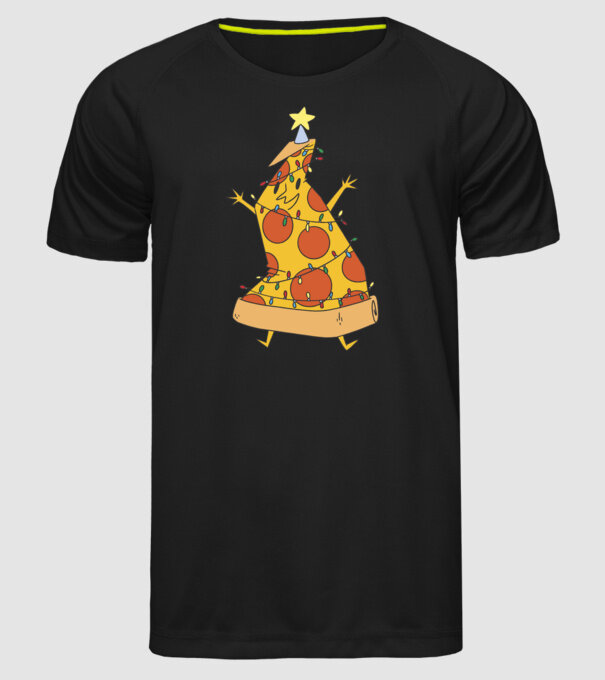 Pizza pom de Crăciun model negru pe tricou