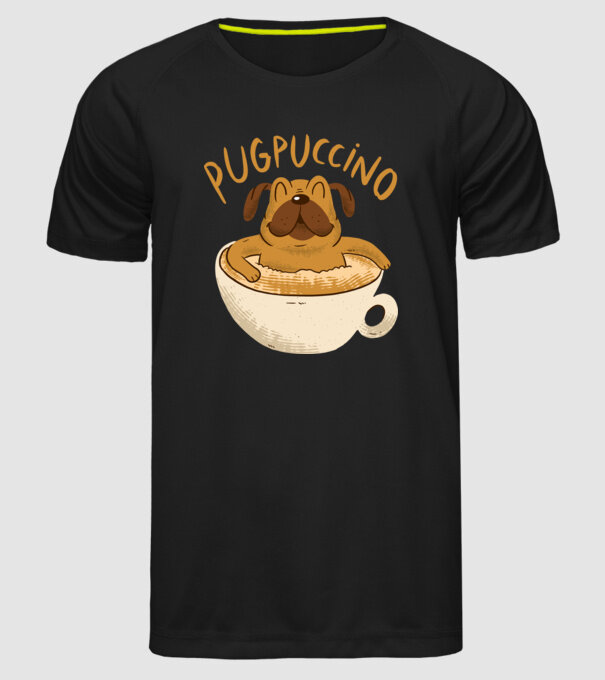 Pugpuccino Capuccino cu Mops model negru pe tricou