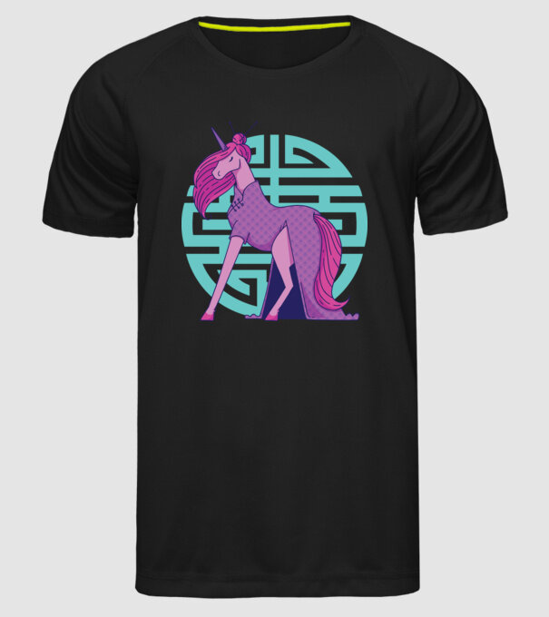 Qipao unicorn model negru pe tricou