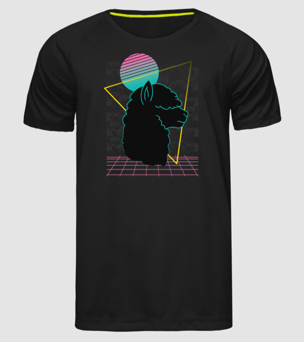 Retro Alpaka model negru pe tricou