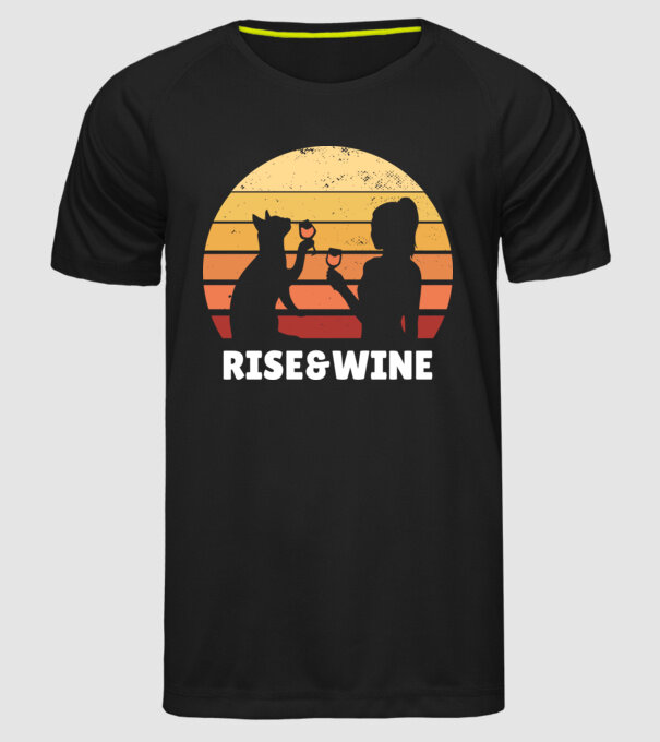 Fată Retro cu pisică și vin model negru pe tricou