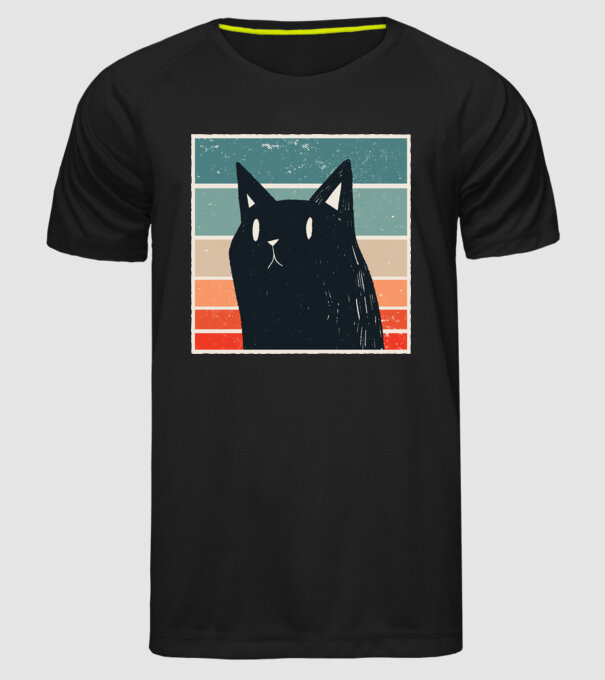 Pisică retro model negru pe tricou