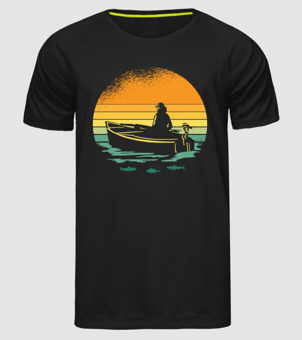 Retro cu Barcă model negru pe tricou