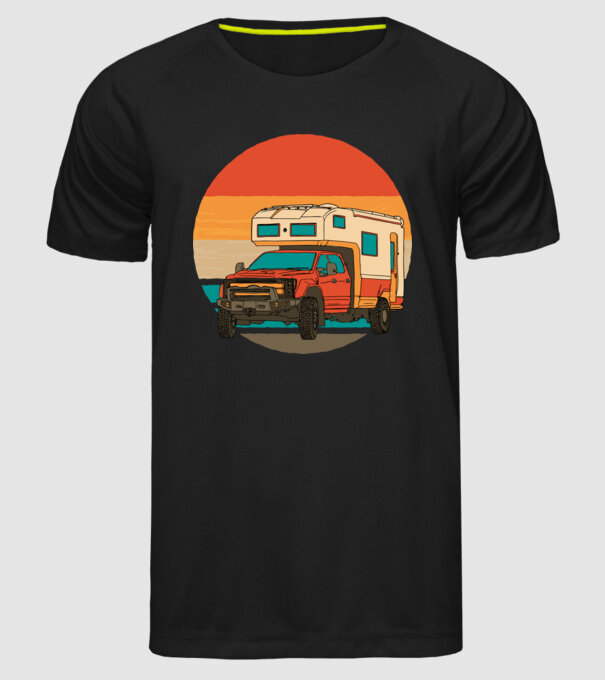 Campervan Retro model negru pe tricou