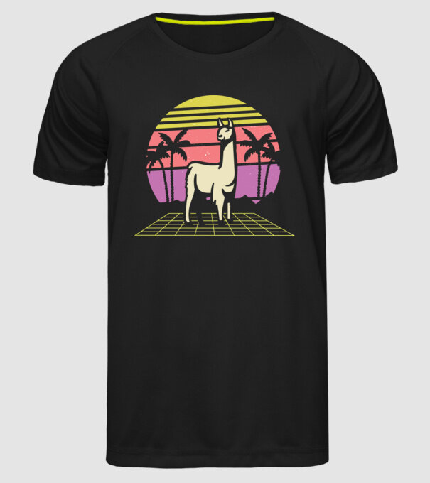 Lama Retro model negru pe tricou