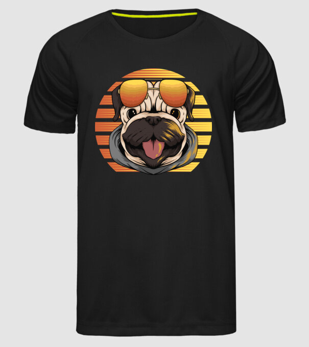 Retro mops model negru pe tricou