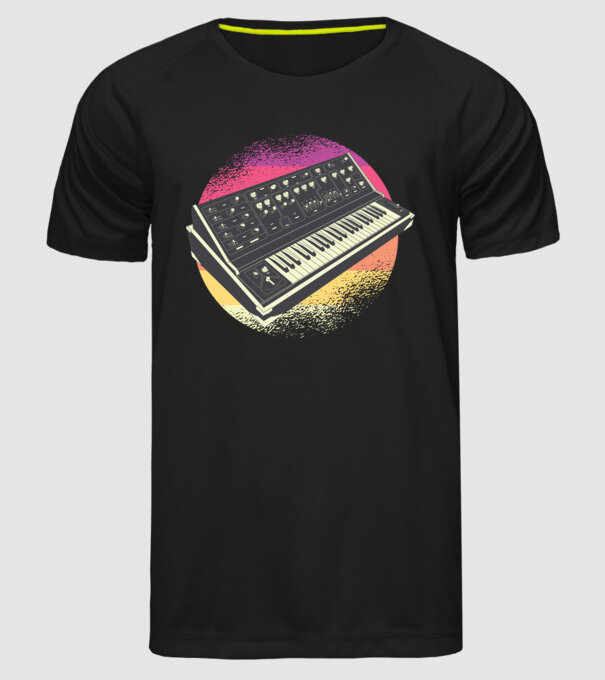 Sintetizator retro model negru pe tricou