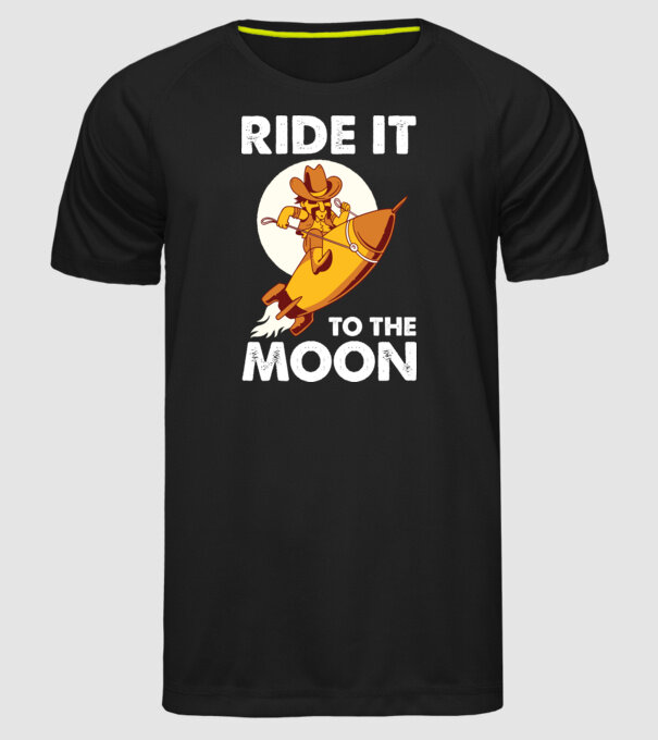 Ride it to the moon Bitcoin model negru pe tricou