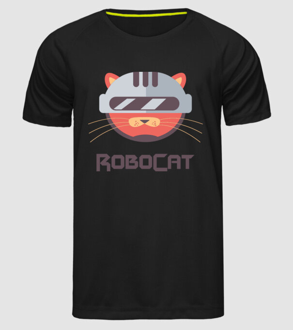 Robocat model negru pe tricou