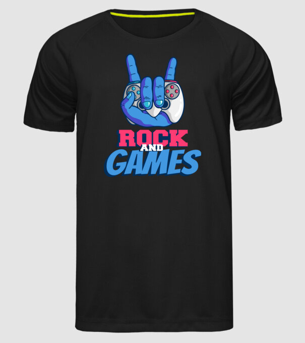 Rock And Games model negru pe tricou