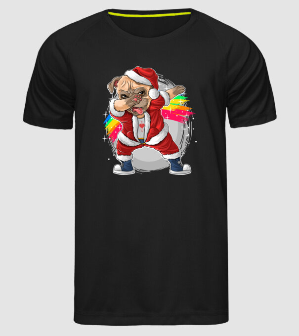 Santa Mops Moș Crăciun model negru pe tricou