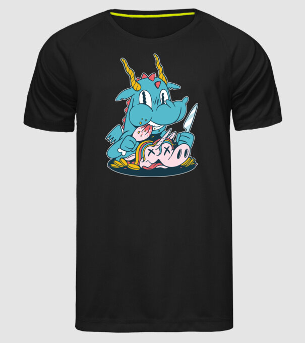 Dragonul a mâncat unicornul model negru pe tricou