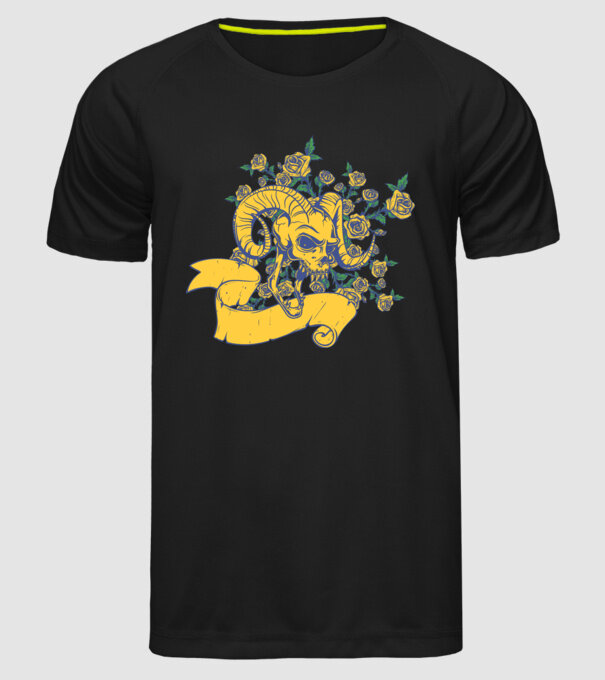Skull with Roses model negru pe tricou