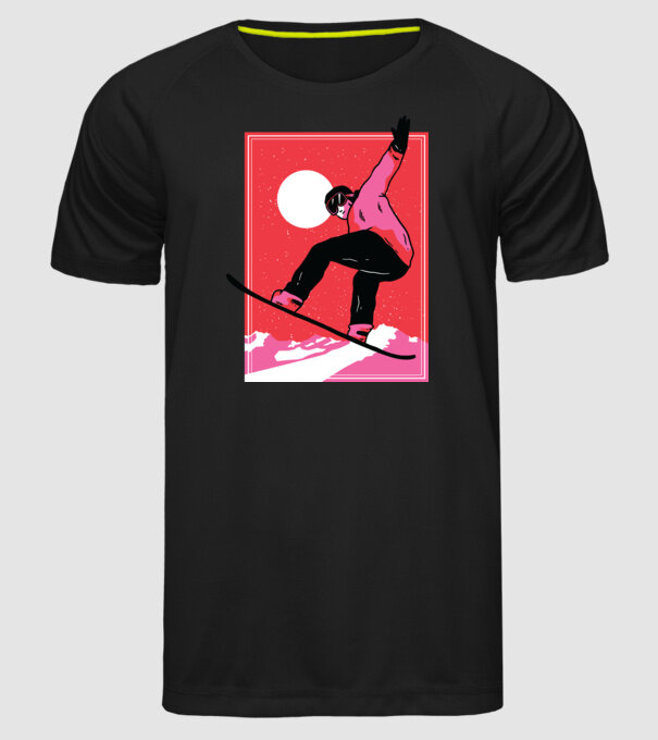 Snowboard poster model negru pe tricou