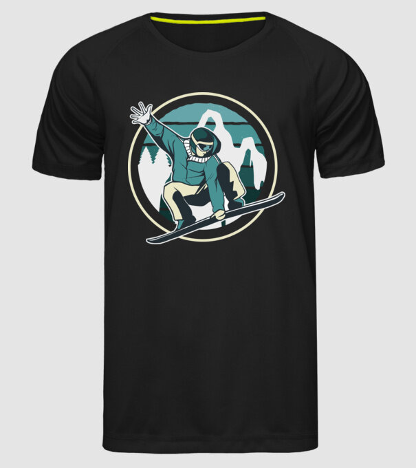 Săritură Snowboard model negru pe tricou