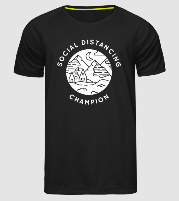 Social distancing champion model negru pe tricou