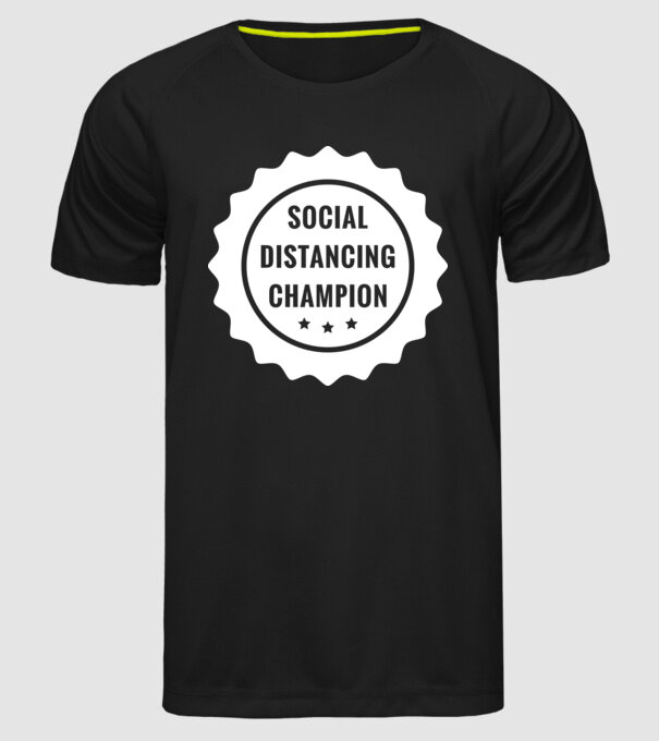 Social distancing champion model negru pe tricou