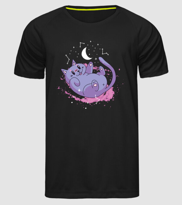 Space Cat - pisică drăguță în spațiu model negru pe tricou