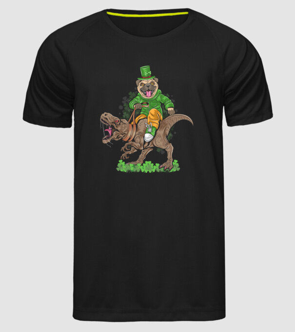 Sfântul Patrick Mops dinozaur model negru pe tricou